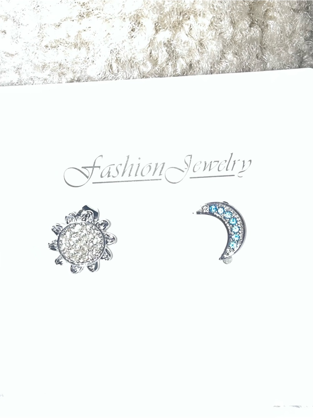 Fashion Jewelry Silver Sun and Blue Moon Crystal Stud Earrings